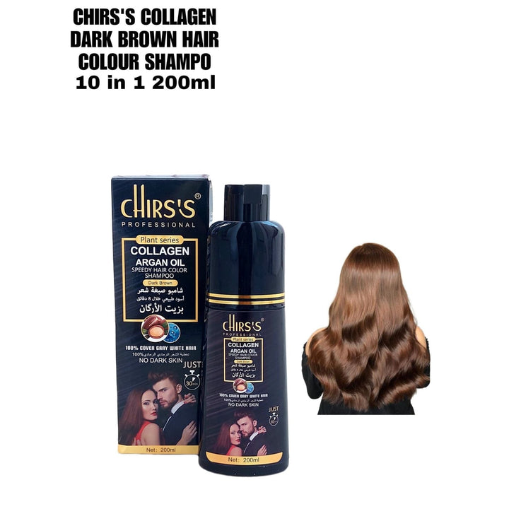 Chirs's Professional Collagen Argan Oil Speedy Hair Color Shampoo - 200ml - Dark Brown