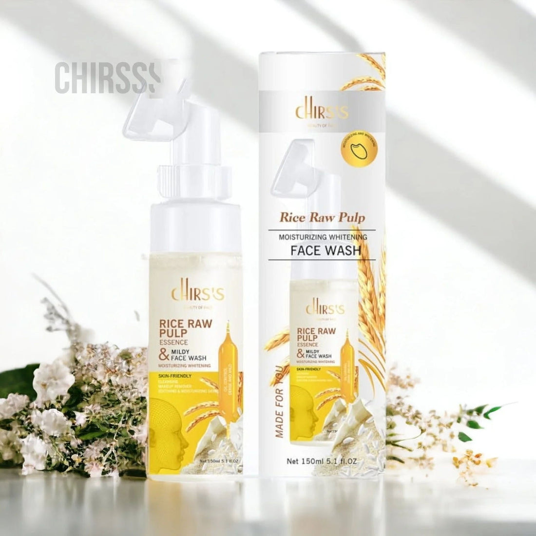 Chirs's Rice Raw Pulp Essence Face Wash Moisturizing Whitening Cleansing Mousse 150ML