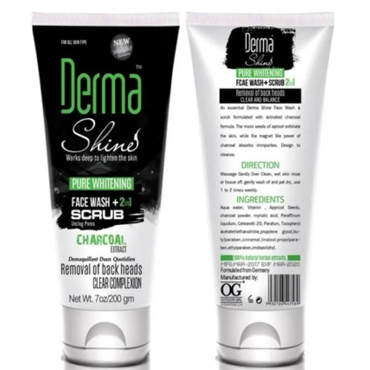 Derma Shine Charcoal 2 IN 1 Face Wash + Scrub 200G