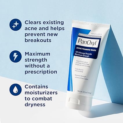 PanOxyl Acne Foaming Wash 10% Benzoyl Peroxide – Maximum Strength for Clear Skin (5.5 oz)