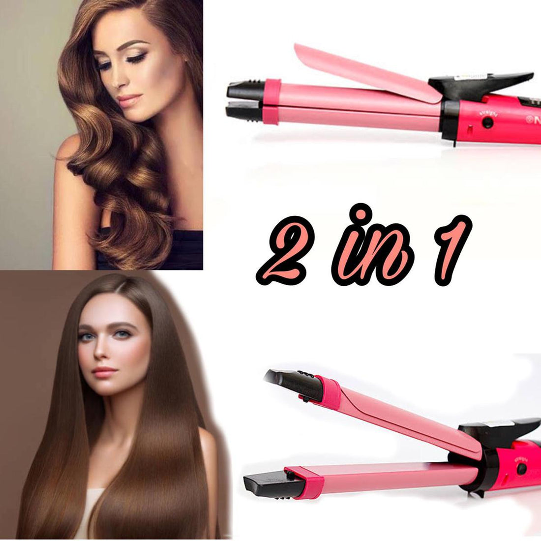 Pro Braun 2 In 1 Hair Straightener and Curler Set With Ceramic Plate for Women NHC-4982