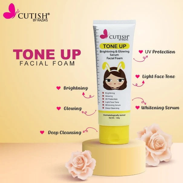 Cutish Tone Up Brightening & Glowing Serum Facial Foam - 100g